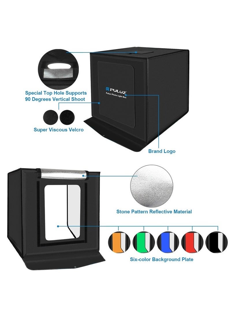 PULUZ - 23.6Inch/60cm Photo Studio Light Box Portable Light Tent LED 5500K White Light Dimmable Mini 36W Photography Studio Tent Kit with 6 Removable Backdrop (Black Orange White Green Blue Red) - Image 1