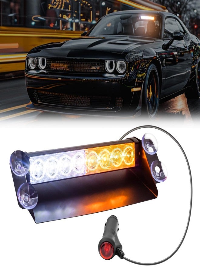 NWpangu LED Emergency Strobe Light for Windshield, 12V Flash Warning Light w/Suction Cups for Construction Vehicles Trucks Traffic Safety Police, Amber&White. - Image 1