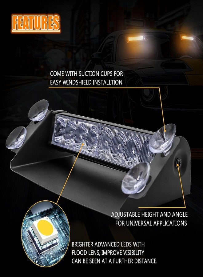 NWpangu LED Emergency Strobe Light for Windshield, 12V Flash Warning Light w/Suction Cups for Construction Vehicles Trucks Traffic Safety Police, Amber&White. - Image 3