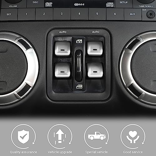 Jimen غطاء زر نافذة جيمين لجهاز جيب رانجلر JK، 4 قطع غطاء مفتاح نافذة وحدة التحكم المركزية، مجموعة تزيين داخلية متوافقة مع جيب رانجلر JK و Unlimited 2012-2018، سبيكة الألمنيوم (فضي) - Image 4