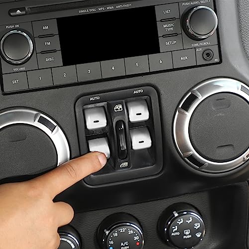 Jimen غطاء زر نافذة جيمين لجهاز جيب رانجلر JK، 4 قطع غطاء مفتاح نافذة وحدة التحكم المركزية، مجموعة تزيين داخلية متوافقة مع جيب رانجلر JK و Unlimited 2012-2018، سبيكة الألمنيوم (فضي) - Image 5