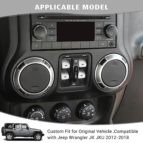 Jimen غطاء زر نافذة جيمين لجهاز جيب رانجلر JK، 4 قطع غطاء مفتاح نافذة وحدة التحكم المركزية، مجموعة تزيين داخلية متوافقة مع جيب رانجلر JK و Unlimited 2012-2018، سبيكة الألمنيوم (فضي) - Image 2