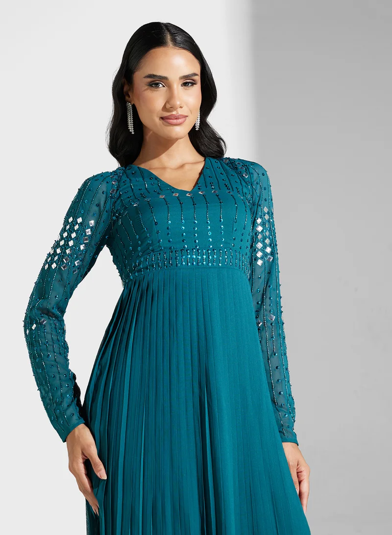 Amelia Rose Pleated Embellished Dress