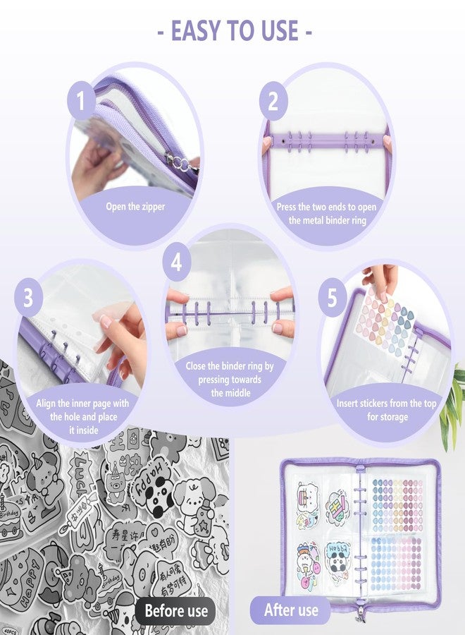 NOCAFI Sticker Organizer Binder Sticker Storage Display Book Reusable Sticker Book Collecting Album Sticker Keeper Holder Organizer with 220 Pockets and Zipper Closure, Sticker Not Included (Purple) - Image 5