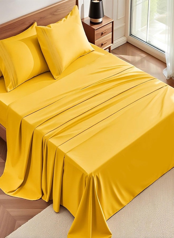 ClevaHome Queen Sheet Set, 4-Piece Bed Sheets for Queen Size Bed, Lightweight & Super Soft Easy Care Microfiber- Shrinkage & Fade Resistant Bedding Set with 14'' Deep Pockets (Mustard) - Image 4