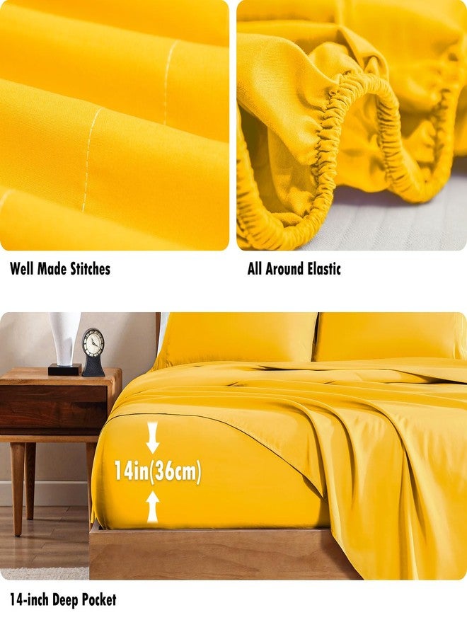 ClevaHome Queen Sheet Set, 4-Piece Bed Sheets for Queen Size Bed, Lightweight & Super Soft Easy Care Microfiber- Shrinkage & Fade Resistant Bedding Set with 14'' Deep Pockets (Mustard) - Image 3