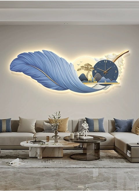 Elegant feather design lighted wall clock and plaque with luxury clock and LED lighting