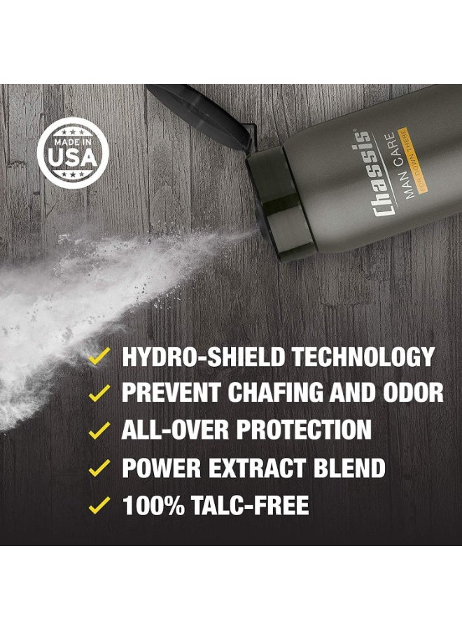 chassis بودرة الجسم الفاخرة تشاسي آيس ماكس للرجال، مزيل عرق للجسم بالكامل، ماص للرائحة، بودرة خالية من التلك لمكافحة الاحتكاك للمنطقة الحساسة والجلد الحساس، دفاع ضد الاحتكاك والتحكم في الرائحة، رائحة أصلية منعشة - Image 2