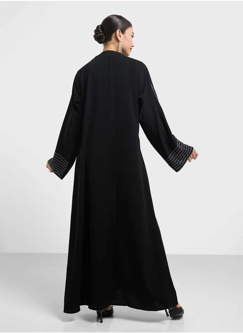 hayas closet Combination Of Stonework And Embroidery Abaya
