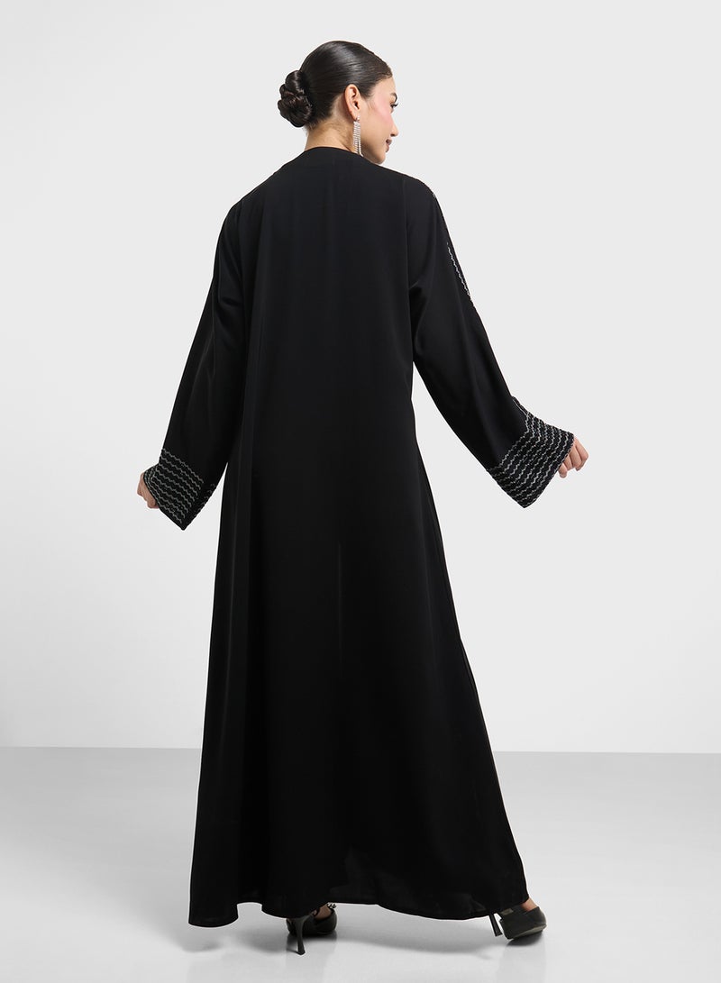 hayas closet Combination Of Stonework And Embroidery Abaya  - Image 2