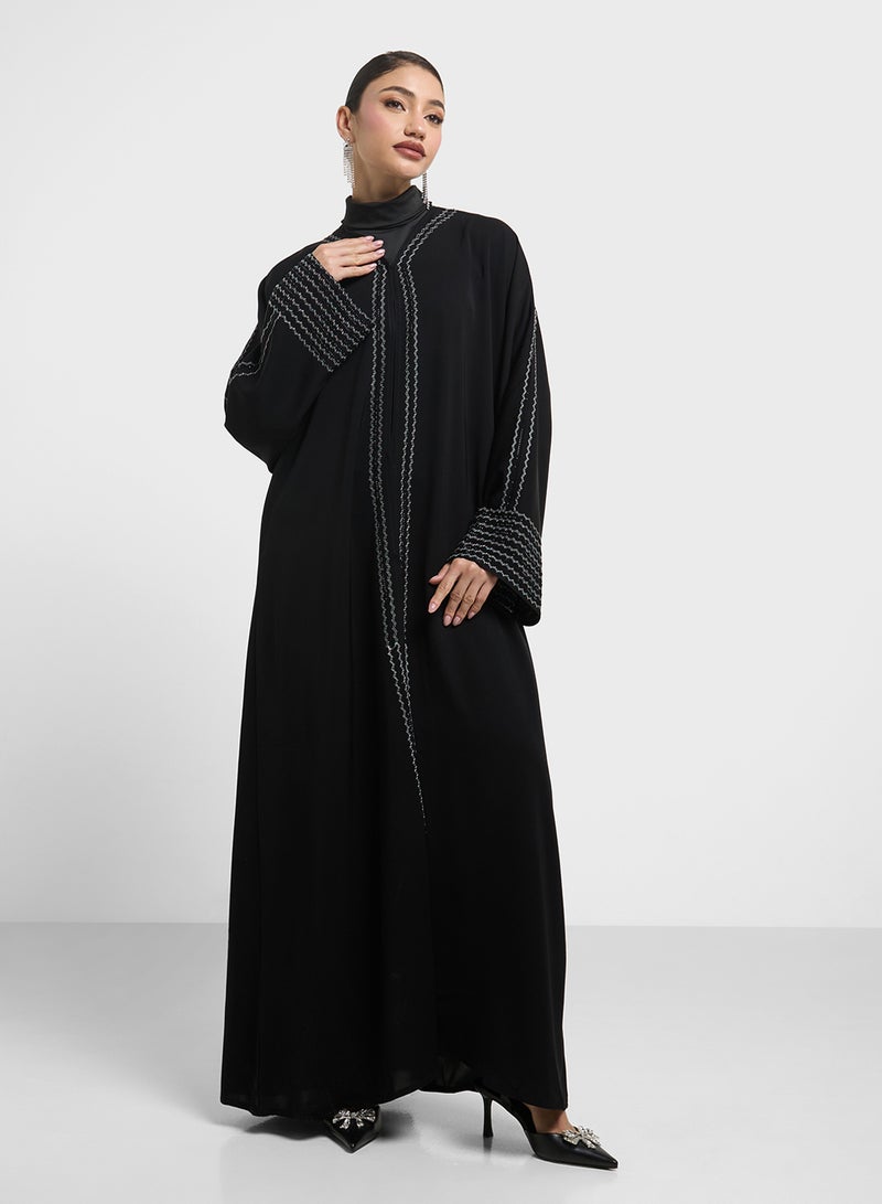 hayas closet Combination Of Stonework And Embroidery Abaya  - Image 3