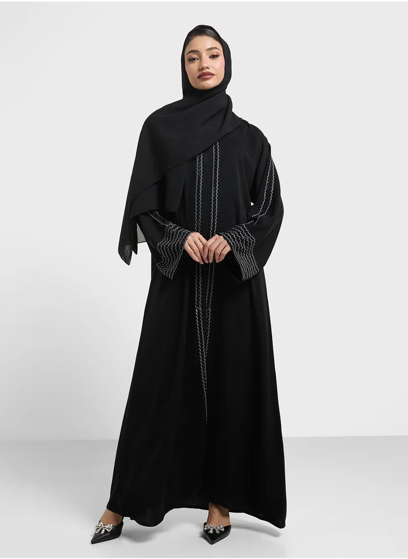 hayas closet Combination Of Stonework And Embroidery Abaya