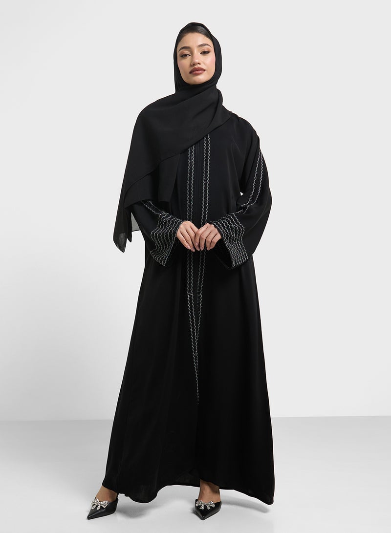 hayas closet Combination Of Stonework And Embroidery Abaya  - Image 1