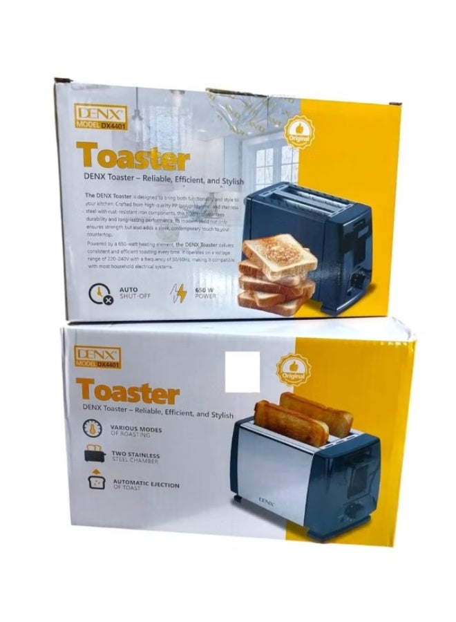 Denx 650W Stainless Steel Toaster, 2 Slice Capacity, with Browning Control - Image 1