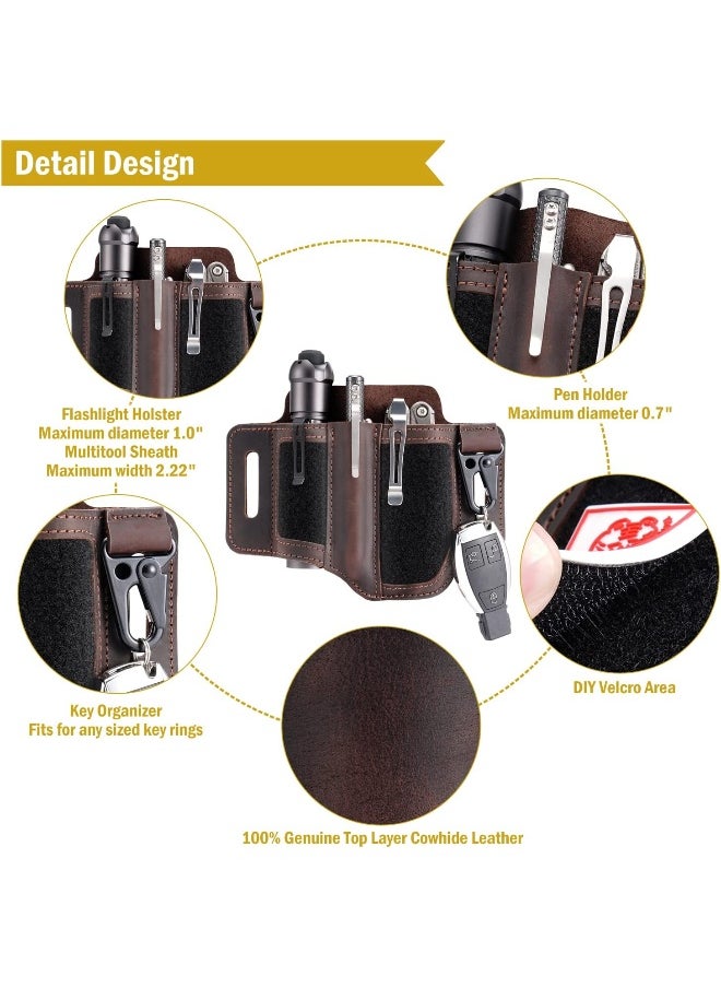 Generic Viperade  Pl2 Leather Multitool Sheath For Belt, Multitool Edc Sheath With Patch Area, Edc Pocket Organizer For Men, Flashlight Holder Edc Sheath Tool Pouch For Edc Gears  - Image 1