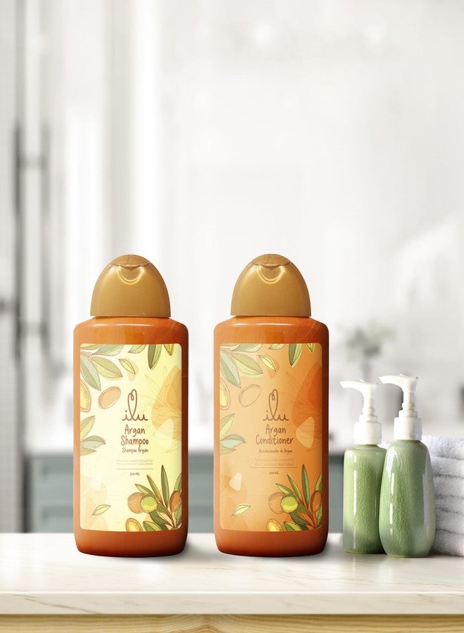 ILU Argan Shampoo & Conditioner Set for Dry & Damaged Hair 300ml - Deep Hydration Moroccan Oil, Birthday Gifts for Women, Sulfate Free Hair Care, Ultra-Hydrating Anti-Frizz Formula, All Hair Types - Image 2