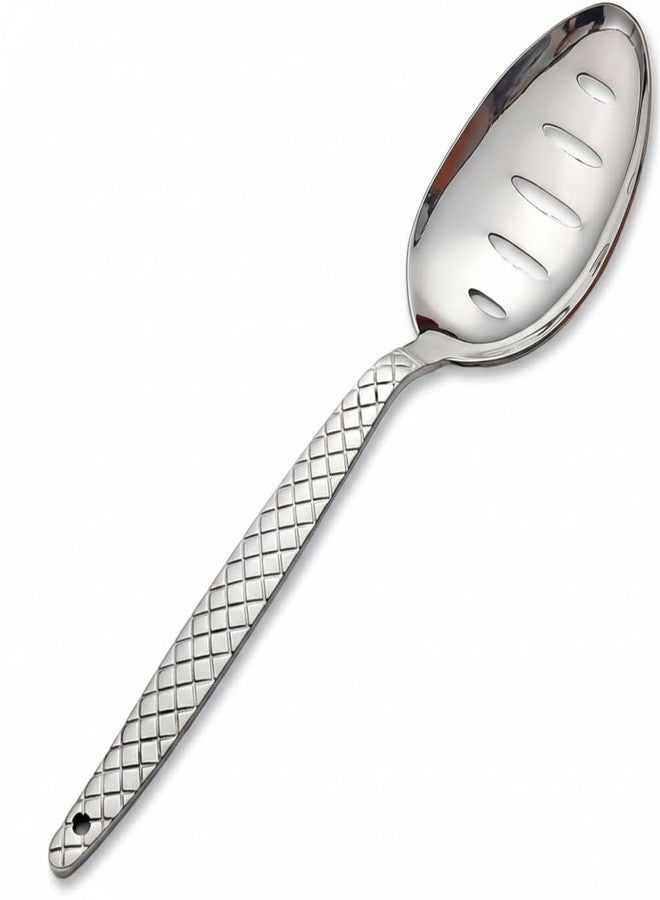 BNAZIND Chef Kunz Slotted Spoon | 18/10 Silver Stainless Steel Draining and Serving Spoon | 9 inch Basting, Quenelle, Cooking, Plating, Dinner Chef Spoons with Non-Slip Grip - Image 2
