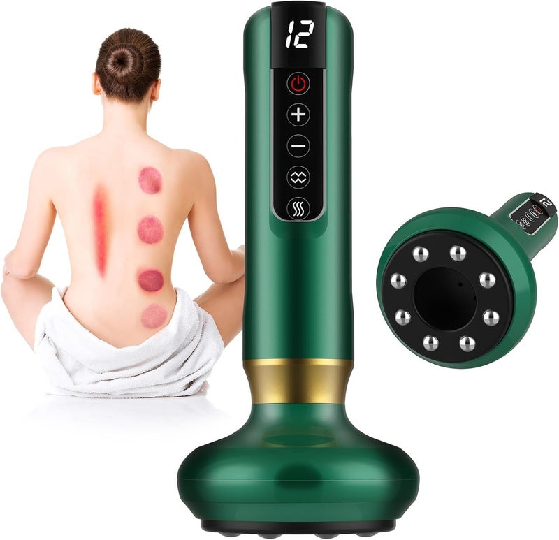 Bluejw Handheld Anti Cellulite Massage Tool,Cellulite Massager Electric Fat Remover with 12 Suction Modes,Rechargeable & Cordless,Intelligent Cupping Massager for Arms,Legs,Back Used at Home,Green - Image 1