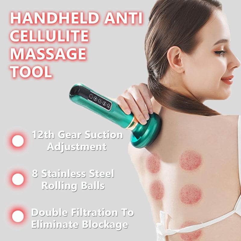 Bluejw Handheld Anti Cellulite Massage Tool,Cellulite Massager Electric Fat Remover with 12 Suction Modes,Rechargeable & Cordless,Intelligent Cupping Massager for Arms,Legs,Back Used at Home,Green - Image 5