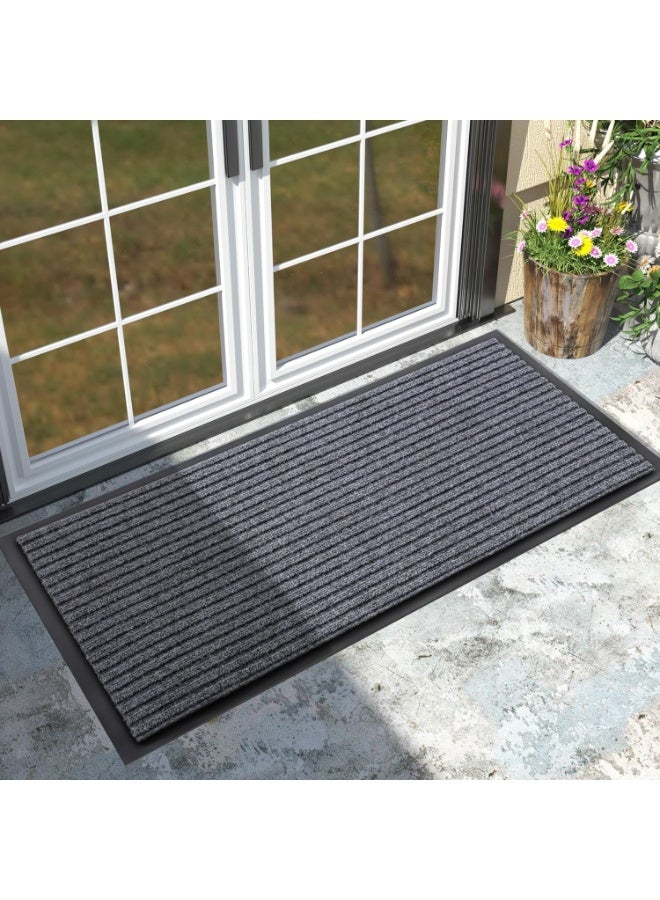 Bluejw Front Door Mat Outdoor Indoor Entrance, 60 X 90 Cm, Welcome, Non-Slip Foot Mat, Absorbent, Washable, Dirt Trap Mat, Grey - Image 1