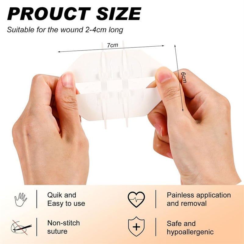 Yeasing Emergency Wound Closure Strip 2PCS Wound Closure Kit Zip Stitch Wound Closure Device Laceration Closure Kit Wound Closure Glue Bandages Sutures to Close The Cut 6X7CM - Image 2
