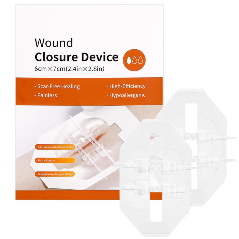 Yeasing Emergency Wound Closure Strip 2PCS Wound Closure Kit Zip Stitch Wound Closure Device Laceration Closure Kit Wound Closure Glue Bandages Sutures to Close The Cut 6X7CM - Image 1