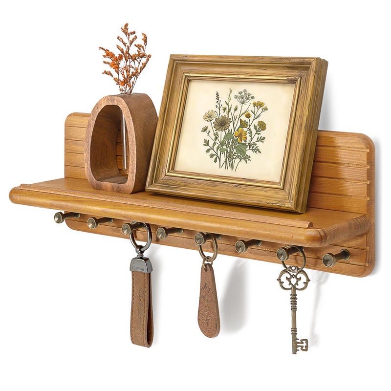 Rebee Vision Farmhouse Key Holder Wall Mount for Room Decor â€“ Modern Key Hanger with 8 Durable Hooks & Floating Shelf Suitable for Perfume Storageâ€“ Mail Organizer for New House Essentials(Yellow) - Image 1