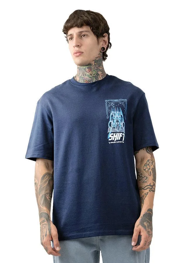 Moto Racer Graphic Printed Round Neck Short Sleeves Relaxed Fit Cotton T-shirt