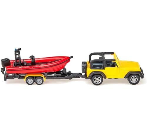Siku 1658, Jeep with Boat, Metal/Plastic, Yellow/Red, Removable Trailer, Floatable Boat - Image 4