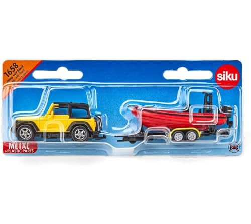 Siku 1658, Jeep with Boat, Metal/Plastic, Yellow/Red, Removable Trailer, Floatable Boat - Image 2