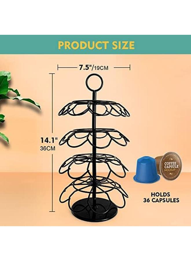 سكاي تاتش حامل كبسولات القهوة منظم حامل كبسولات القهوة يدور 360 درجة يحمل ما يصل إلى 36 قطعة موفر للمساحة للمنزل والمكتب - Image 3