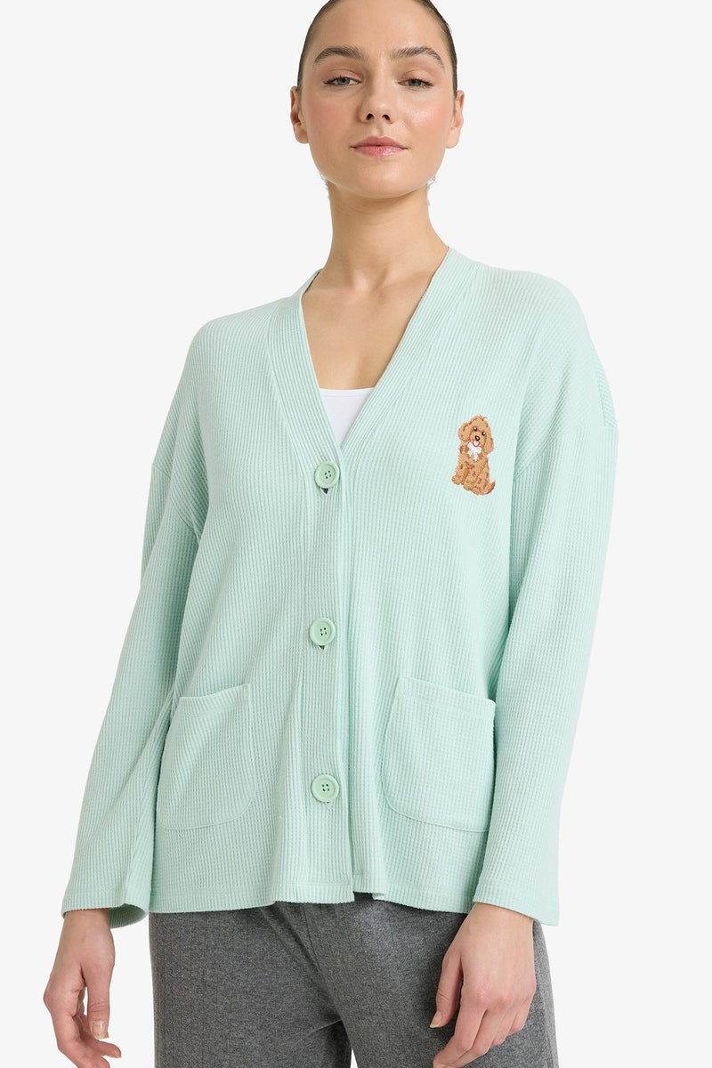 DeFacto Blue Woman Regular Fit Long Sleeve Plush Cardigan Casual - Image 1