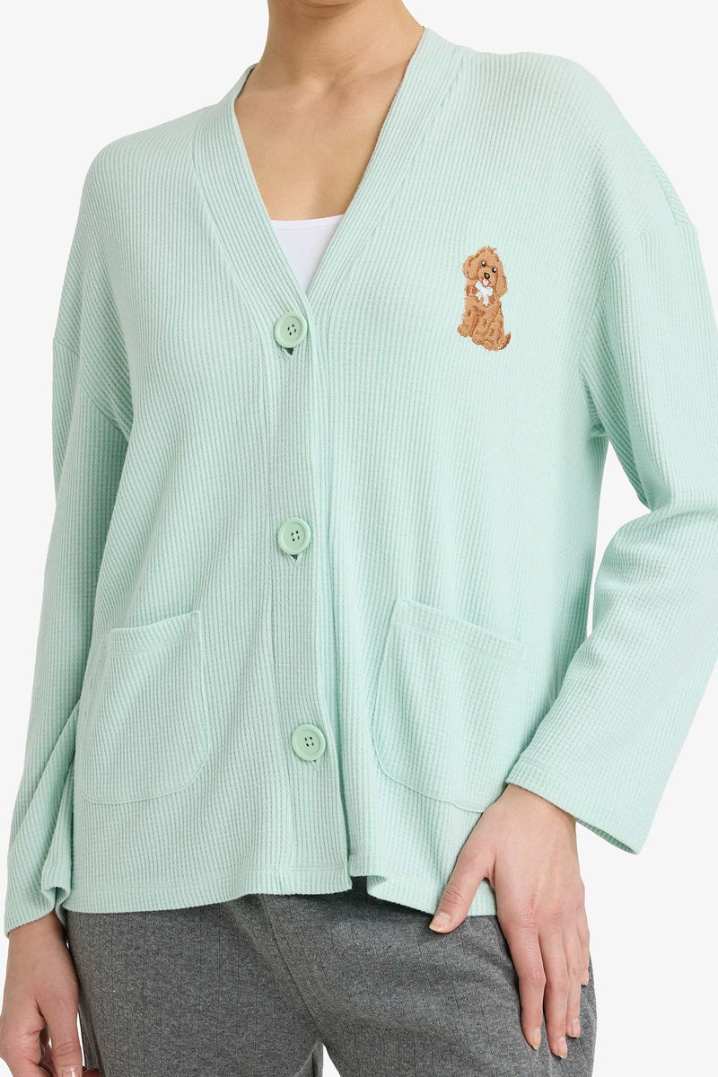 DeFacto Blue Woman Regular Fit Long Sleeve Plush Cardigan Casual - Image 4