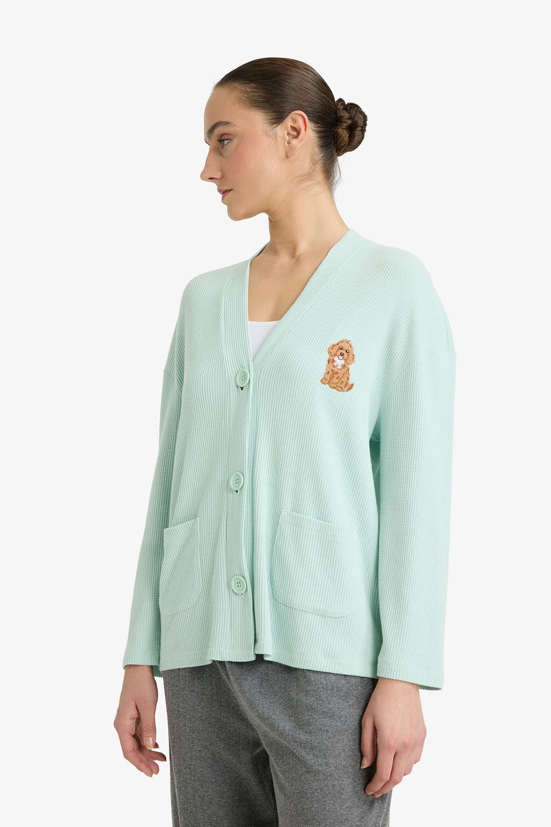 DeFacto Blue Woman Regular Fit Long Sleeve Plush Cardigan Casual - Image 5