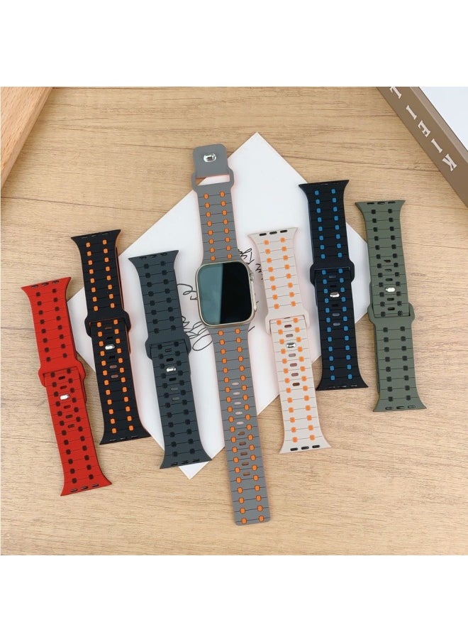 Generic - For AppleWatch With Color Scrap NIKE Sport Silicone Strap Iwatch Strap S9ultra1-8 Generational-Colour:Gray-Specification:42/44/45/49 [universal Model] - Image 1