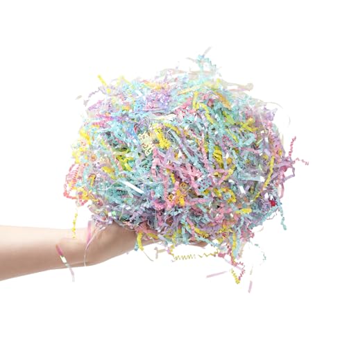 CIPOWM 16oz Easter Grass Crinkle Cut Paper Shred, Iridescent Multicolor Raffia Paper Shred Filler with Easter Confetti Shredded Paper Grass for Gift Wrapping Craft DIY Gift Bag Box Filling Party Supply - Image 4