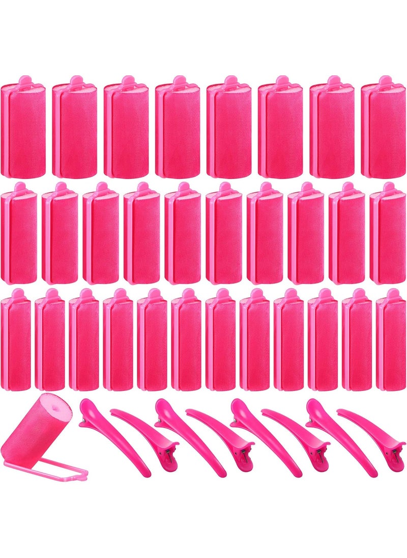 WILLBOND 40 Pieces Sponge Hair Rollers Satin Rollers Silk Foam Rollers Women Hair Curlers with Duck Teeth Clips for Hairdressing StylingMultisizeRose Red 