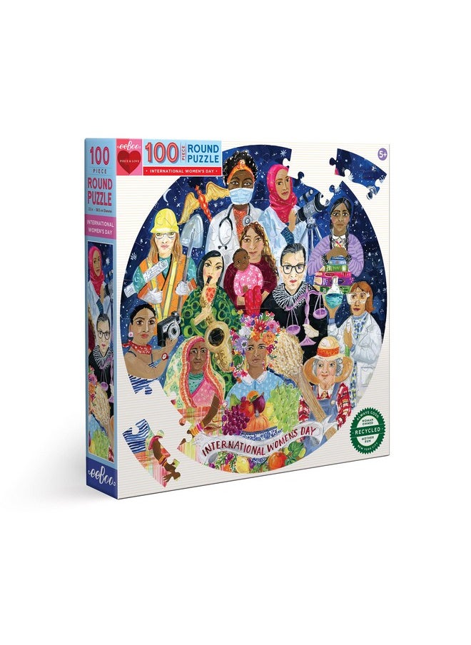 eeboo : International Women'S Day 100 Piece Round Puzzle Perfect Project For Little Hands Aids In Development Of Pattern And Shape Offers Children A Challenge  - Image 1