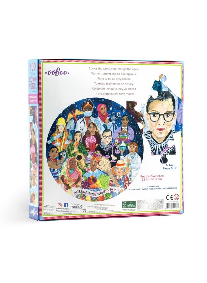 eeboo : International Women'S Day 100 Piece Round Puzzle Perfect Project For Little Hands Aids In Development Of Pattern And Shape Offers Children A Challenge  - Image 3