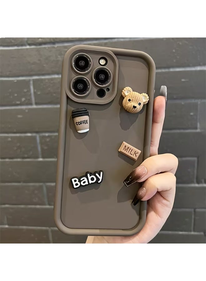 Temu Cute 3D cartoon bear handheld protective case for your phone. Soft coffee and chocolate-themed, luxurious brown back cover. Shockproof, premium phone accessory. Cute cartoon design. Shock and scratch resistant. Compatible with iPhone 13 Pro Max.