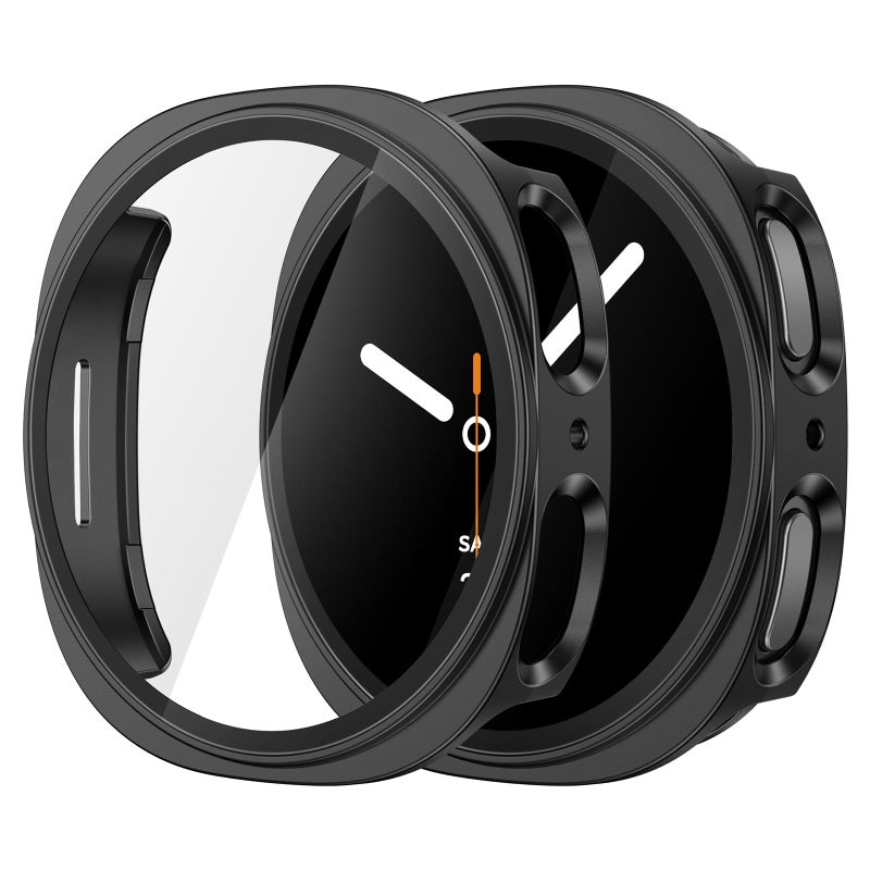 Misxi 2-Pack Hard PC Case with Tempered Glass Screen Protector for Samsung Galaxy Watch 8 44mm, Overall Protection Anti-Slip Scratch-Resistant Cover for Galaxy Watch8, Black - Image 1