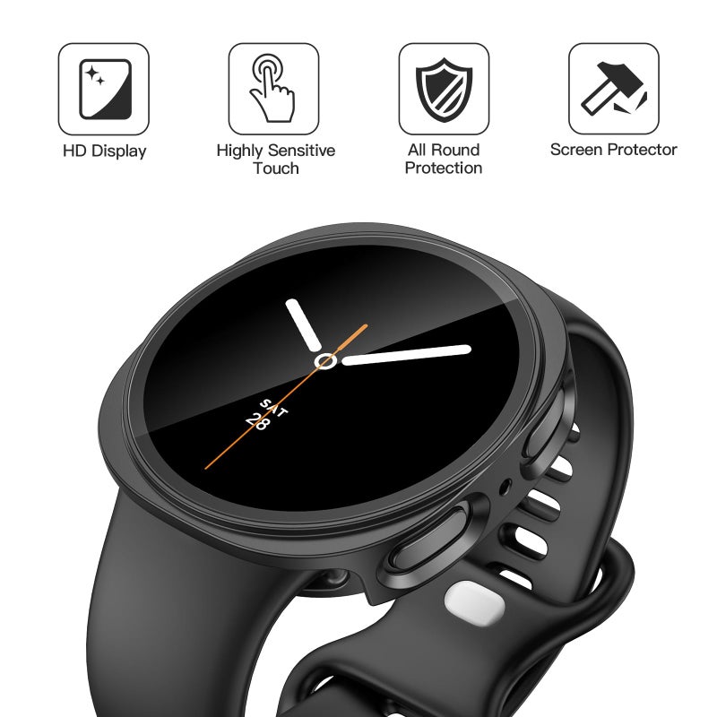 Misxi 2-Pack Hard PC Case with Tempered Glass Screen Protector for Samsung Galaxy Watch 8 44mm, Overall Protection Anti-Slip Scratch-Resistant Cover for Galaxy Watch8, Black - Image 2