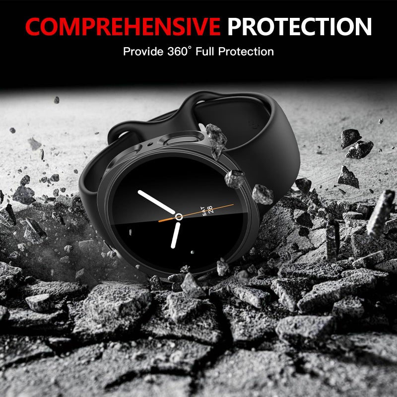 Misxi 2-Pack Hard PC Case with Tempered Glass Screen Protector for Samsung Galaxy Watch 8 44mm, Overall Protection Anti-Slip Scratch-Resistant Cover for Galaxy Watch8, Black - Image 4
