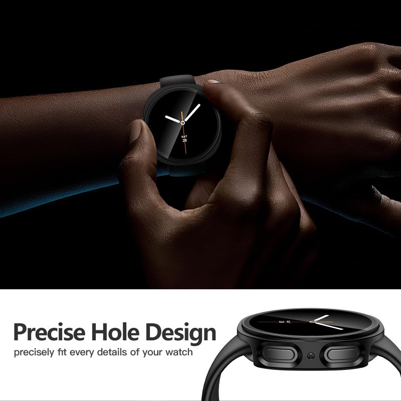 Misxi 2-Pack Hard PC Case with Tempered Glass Screen Protector for Samsung Galaxy Watch 8 44mm, Overall Protection Anti-Slip Scratch-Resistant Cover for Galaxy Watch8, Black - Image 3