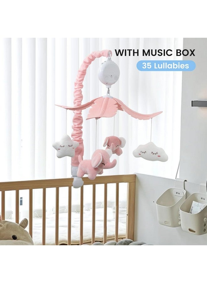 FEISIKE Crib Mobile for Girls Baby Mobiles with 3 Modes Digital Music Box（Turn Only, Music Only, Turn & Music, 35 Lullabies, Pink Elephant Nursery Mobile, Clamp Type, Pretty Box Packaging - Image 2