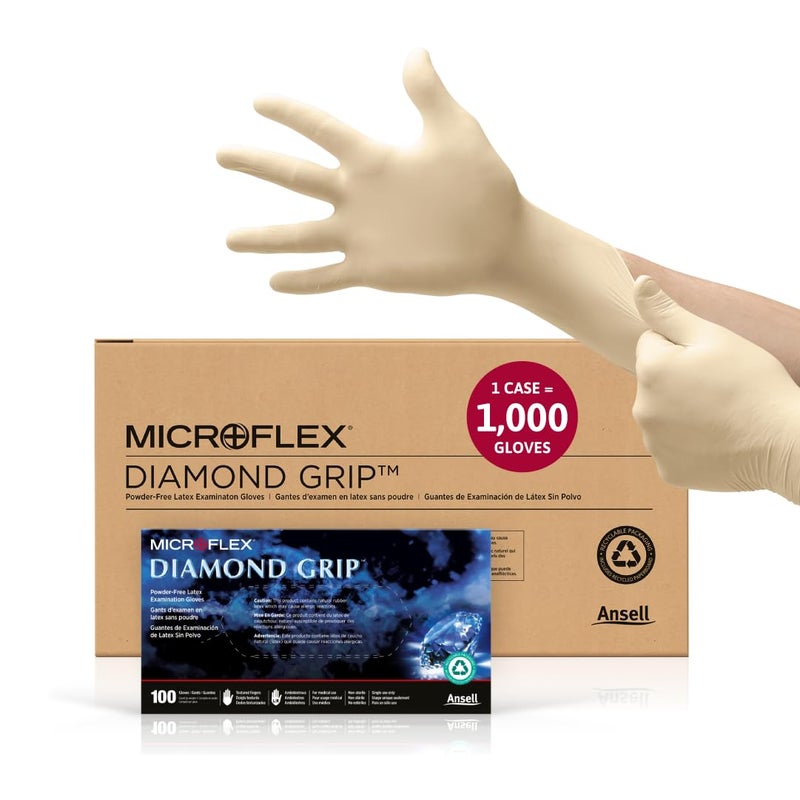 Ansell MICROFLEX Diamond Grip MF300 Disposable Latex Gloves for Automotive Healthcare Machinery Industries Small Natural Case of 1000 - Image 1