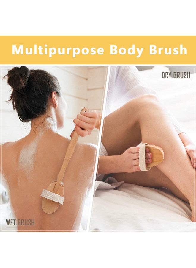 Bamfan Body Brush For Bath Or Shower Dry Or Wet Skin Exfoliating Long Wood Handle Back Scrubber With White Sponge - Image 2