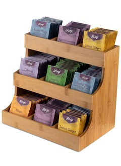 Arabest Wooden Tea Bag Organizer, Vertical Tea Bag Holder 9 Compartments, Bamboo Storage Shelf for Tea, Coffee, Creamer or Other Small Items  - Image 1