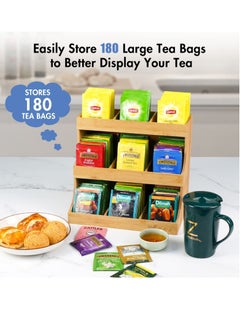 Arabest Wooden Tea Bag Organizer, Vertical Tea Bag Holder 9 Compartments, Bamboo Storage Shelf for Tea, Coffee, Creamer or Other Small Items  - Image 2