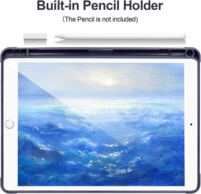 APHBZGE Case Compatible with iPad 9/8/7th Gen 10.2’’ 2019/2018/2017,Case for iPad 10.2 inch Shockproof Hard Shell Clear Cover with Pencil Holder,Auto Wake/Sleep,Navyblue - Image 5